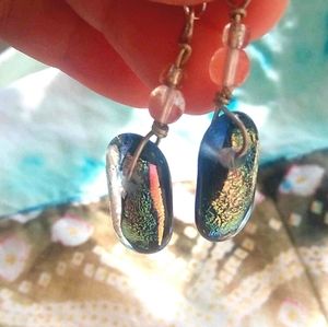 ❤ Artisan Sterling wire Dichroic Glass sparkle earrings